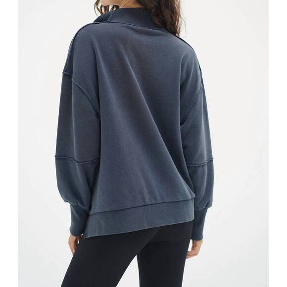 NEW LNA hallie snap collared pullover sweatshirt in stone wash navy - Picture 2 of 3